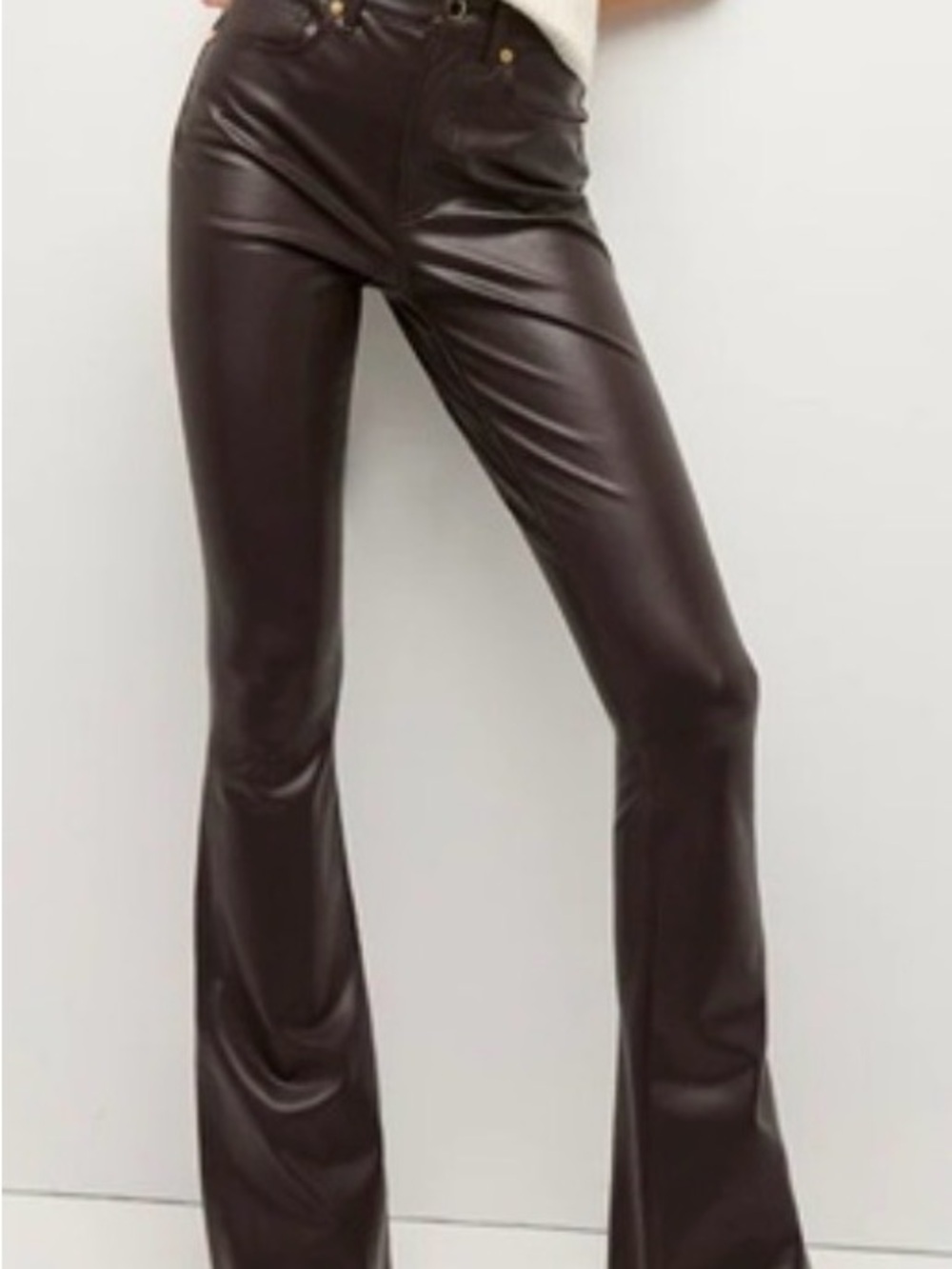 Veronica Beard Vegan Leather High-Waist Beverly Jeans - Chocolate Brown EUC